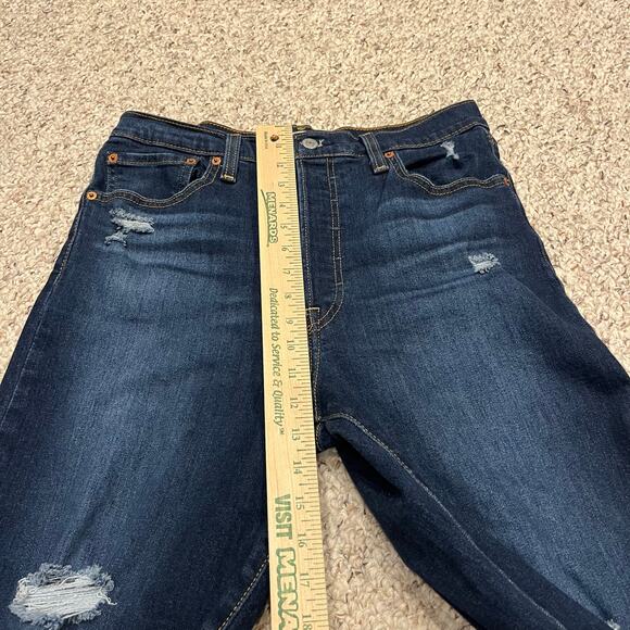 Levi's Ribcage Straight Ankle Jeans Sz 31 Dark Wash Denim Distressed Button Fly - Picture 5 of 8